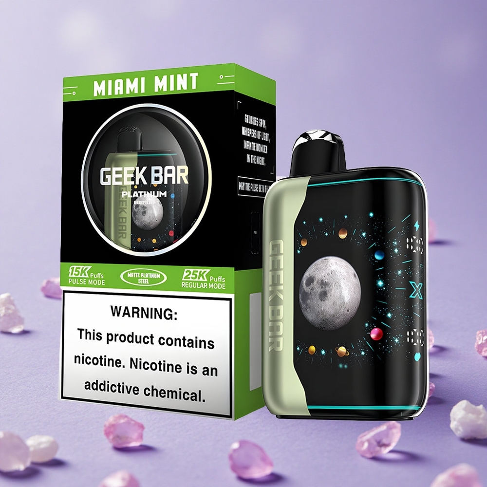 GEEK BAR Platinum Edition 25000 Puffs Bạc Miami Bạc Hà Màn Hình Cong 3D Sạc Nhanh USB-Type C