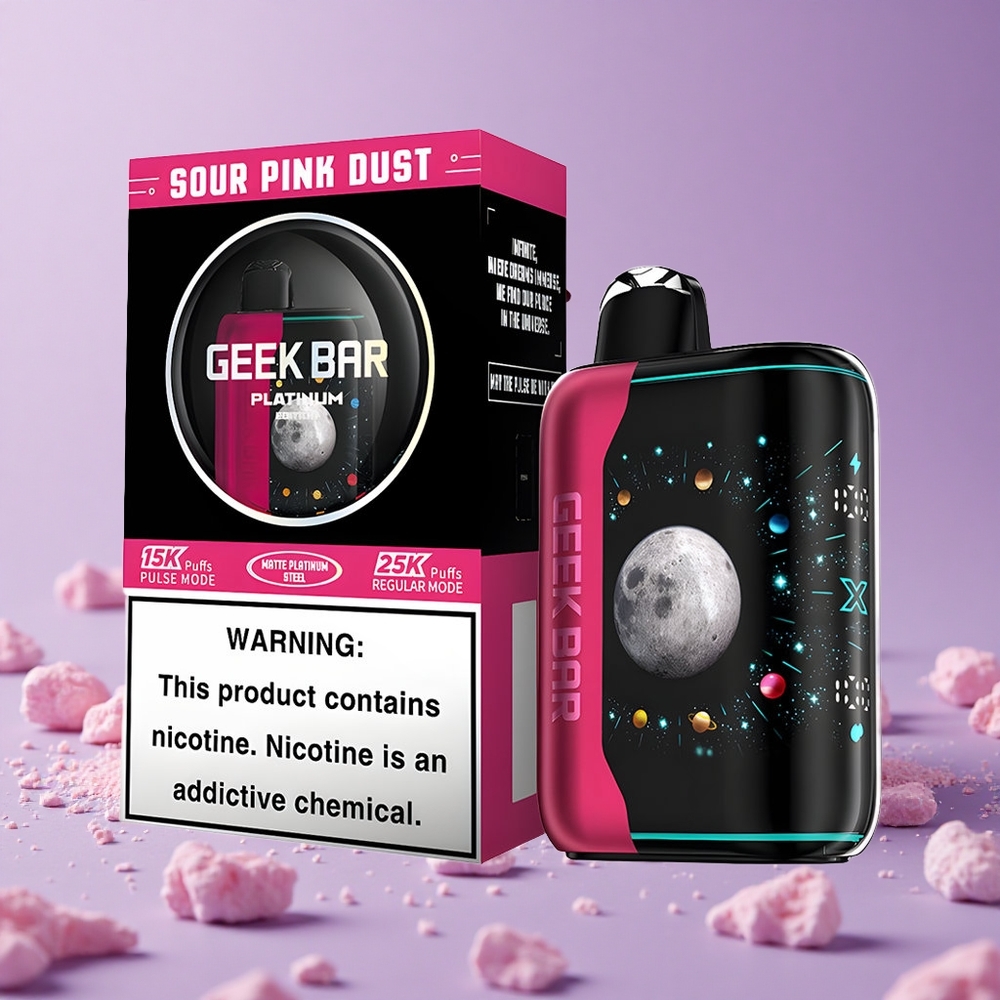 GEEK BAR Platinum Edition 25000 Điếu Bơm Hương Bụi Hồng Chua Sạc Nhanh USB-Type C Màn Hình Cong 3D Động