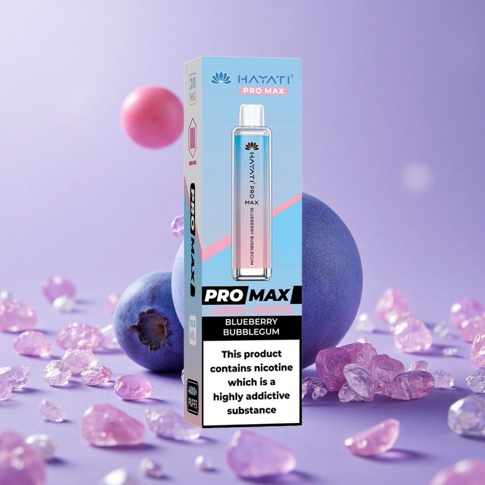 Hayati Pro Max 4000 Puffs Kết Hợp Việt Quất Kẹo Cao Su Bong Bóng Pin 1400mAh Tái Sạc Được