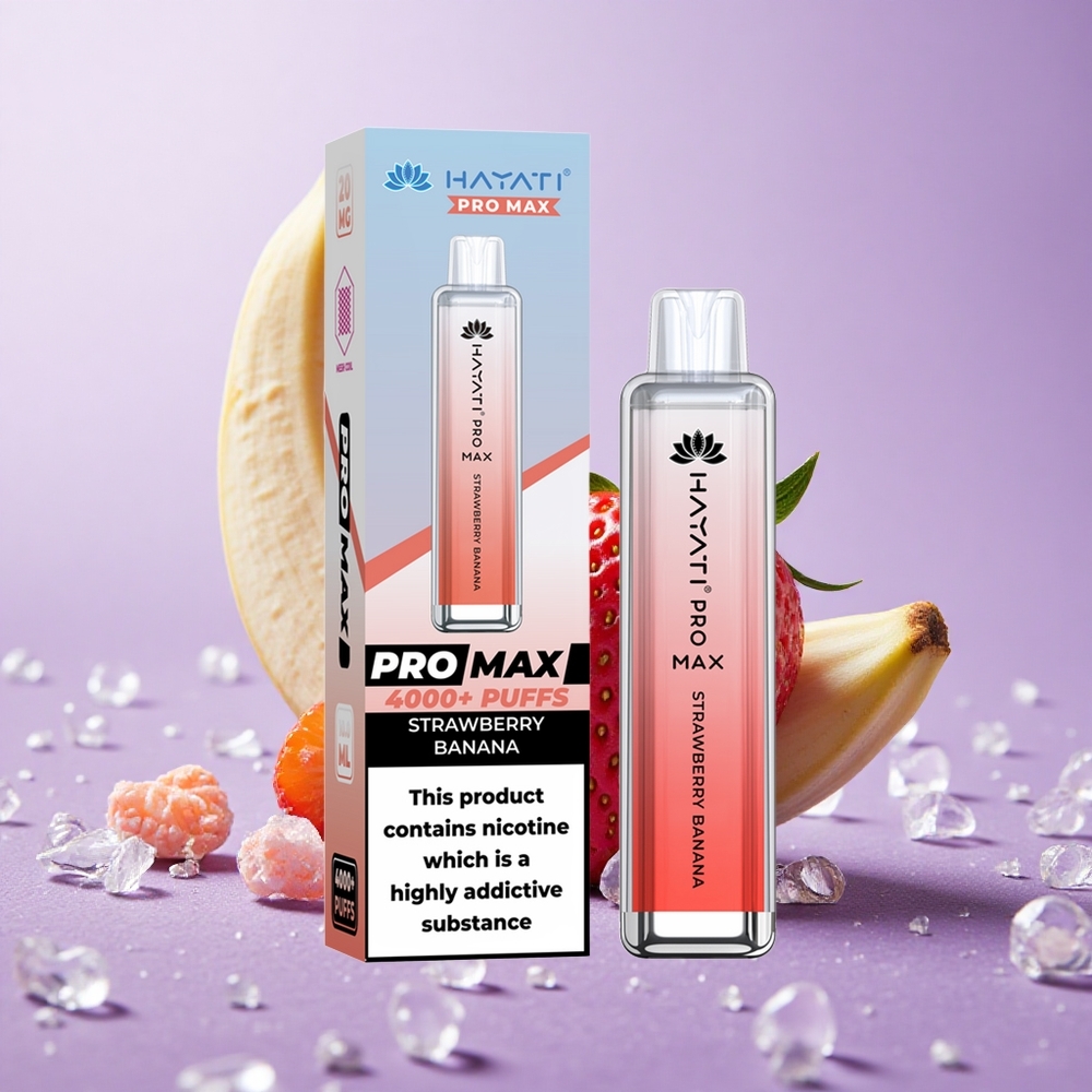 Hayati Pro Max 4000 Puffs Thuốc Lá Điện Tử Dùng Một Lần Dâu Chuối Pin 1400mAh Bộ Đôi Cuộn Mesh 1.1 Ohm