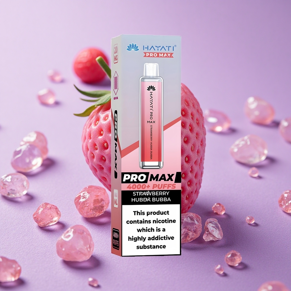Hayati Pro Max 4000 Puffs Vị Dâu Tây Hubba Bubba Pin 1400mAh LED Đáy