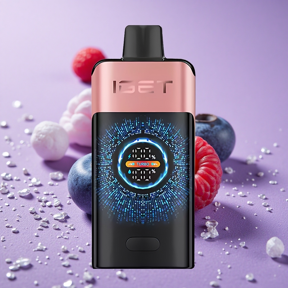 IGET ONE 12000 Puffs Thuốc Lá Điện Tử Dùng Một Lần Việt Quất Mâm Xôi Màn Hình Màu Cong Lớn Pin 2700 mAh