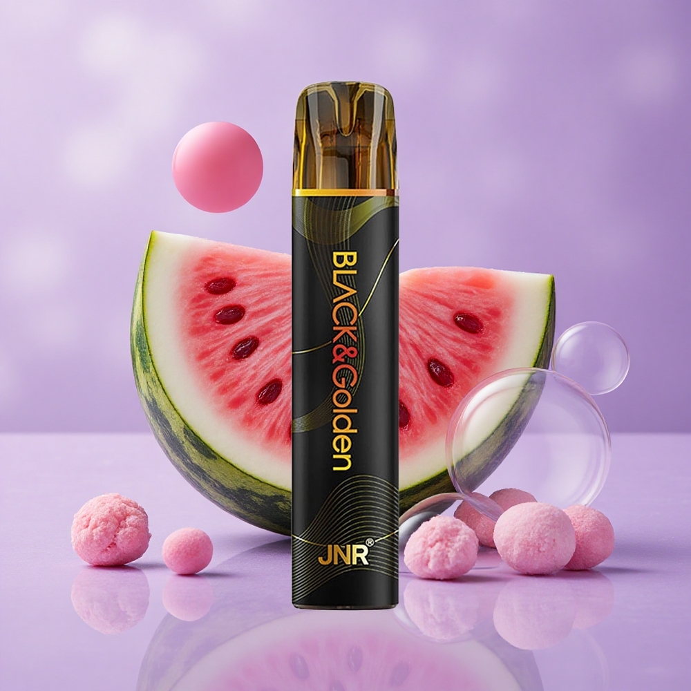 JNR Black&Golden 800 Puffs Tinh Dầu Dưa Hấu Kẹo Bong Bóng Pin 550mAh Dung Lượng 2ml
