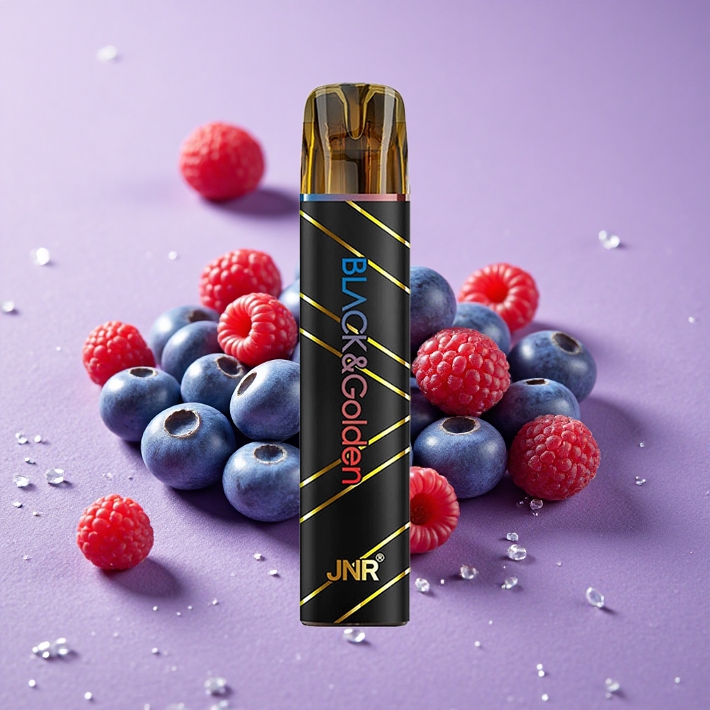 JNR Black&Golden 800 Số Puffs Pin 550mAh Vi Vape dùng một lần Dâu Xanh & Mâm Xôi Chua
