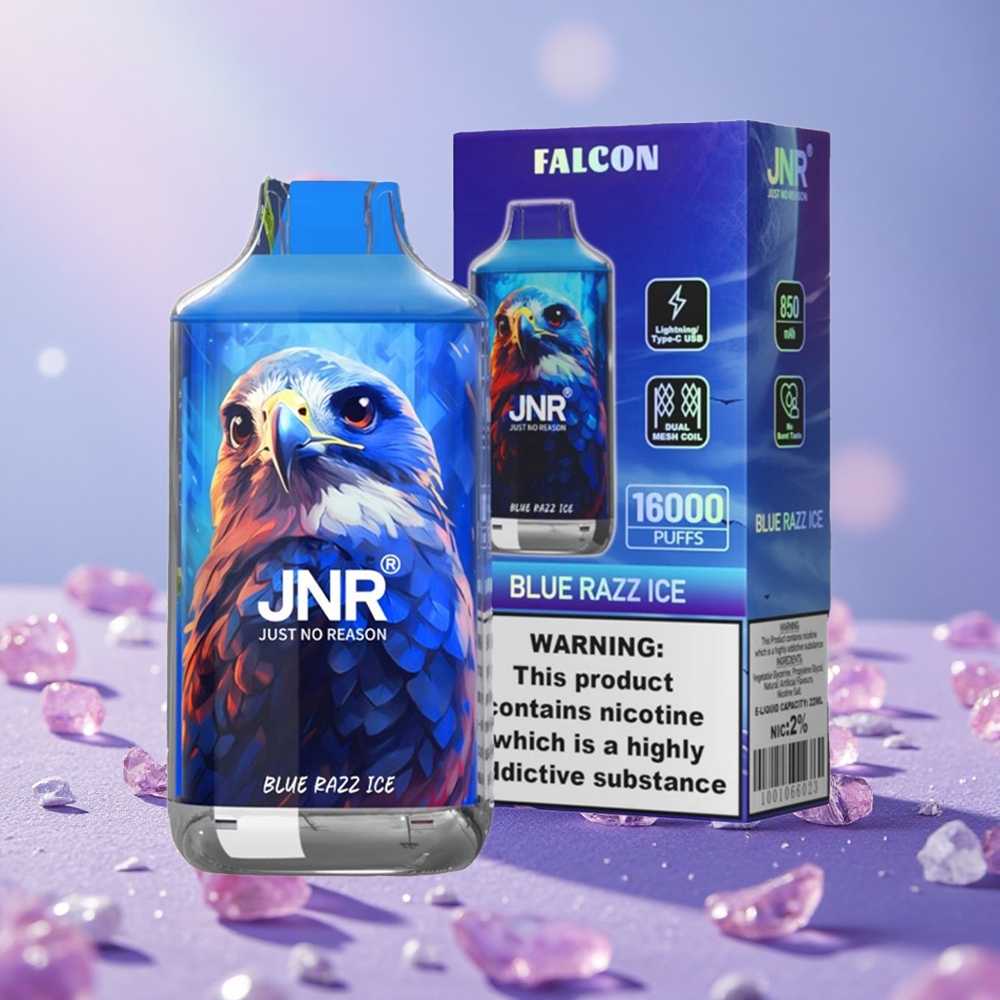 JNR Falcon 16000 Puffs Dual Mesh Coil & Màn Hình LED Thông Minh Vape Dâu Xanh Đá