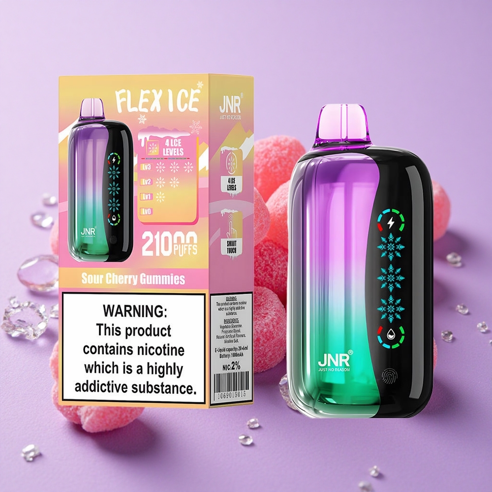 JNR Flex Ice 21000 Puffs Vape dùng một lần Kẹo Dâu Chua Màn Hình Cảm Ứng Pin 1000mAh