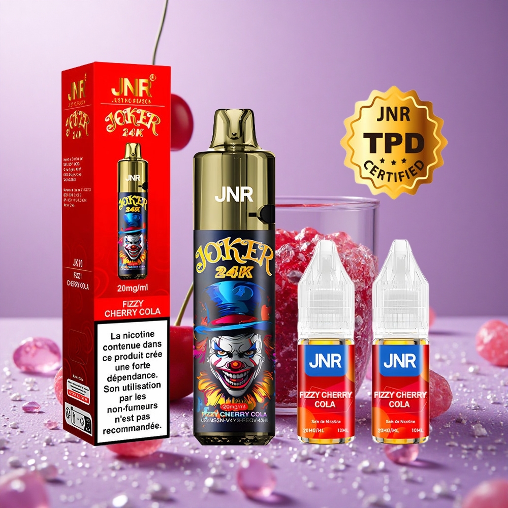 JNR Joker 24000 Puffs Vape dùng một lần Anh Đào Cola Fizzy Pin 800mAh Phong Cách Nạp Dầu Bên Hông