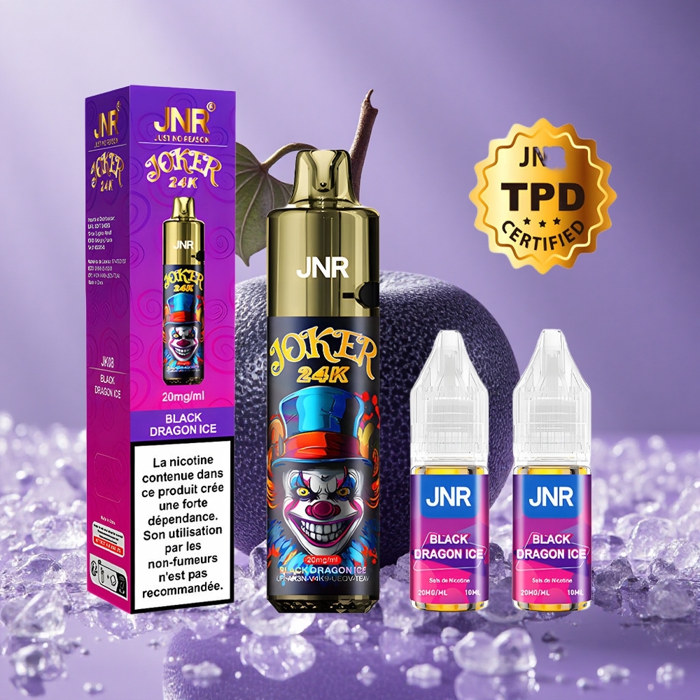 JNR Joker 24K Puffs Tinh Dầu Đen Rồng Lạnh Pod Thay Thế 10ml Pin 800mAh