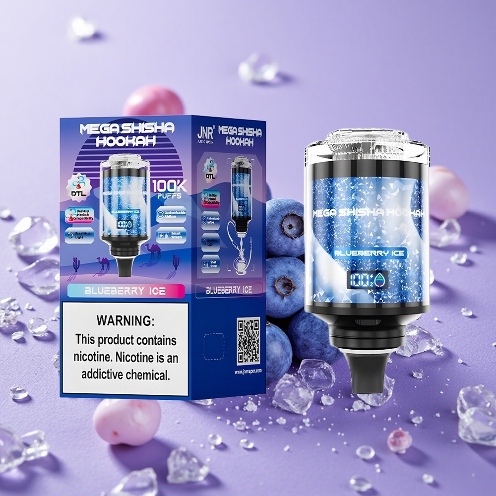 JNR Mega Shisha Hookah 100K Hương Dâu Tây Đá Tương Thích Để Bàn Dung Lượng 60ml
