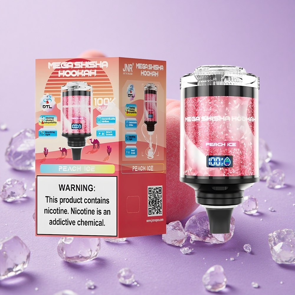 JNR Mega Shisha Hookah 100K Máy để bàn Đào Đá 60ml Dung lượng & 2200mAh Pin sạc