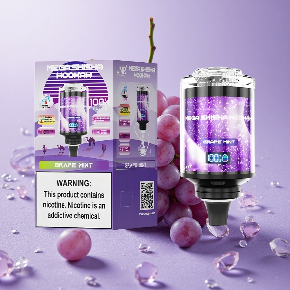 JNR Mega Shisha Hookah 100K Nho Bạc Hà Tương Thích Để Bàn Màn Hình Thông Minh Pin 2200mAh
