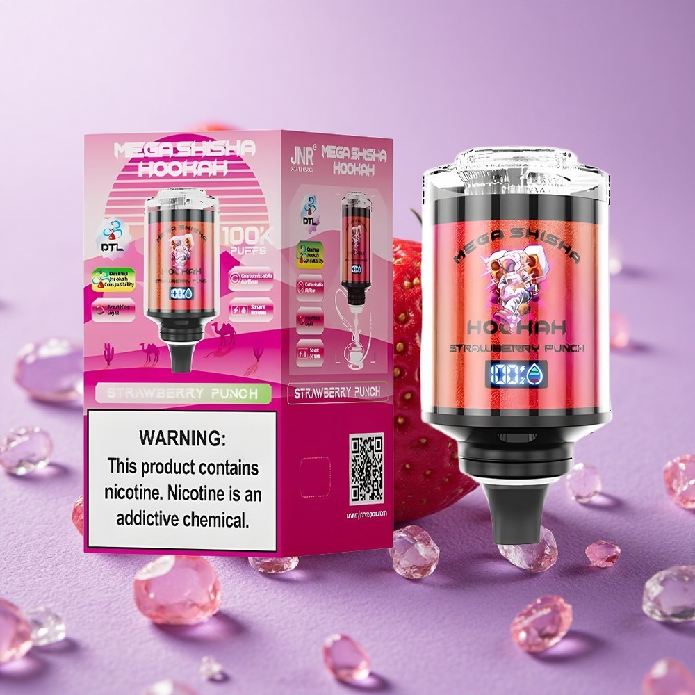 JNR Mega Shisha Hookah 100K Puffs Dâu Tây Punch Màn Hình Thông Minh Tương Tác