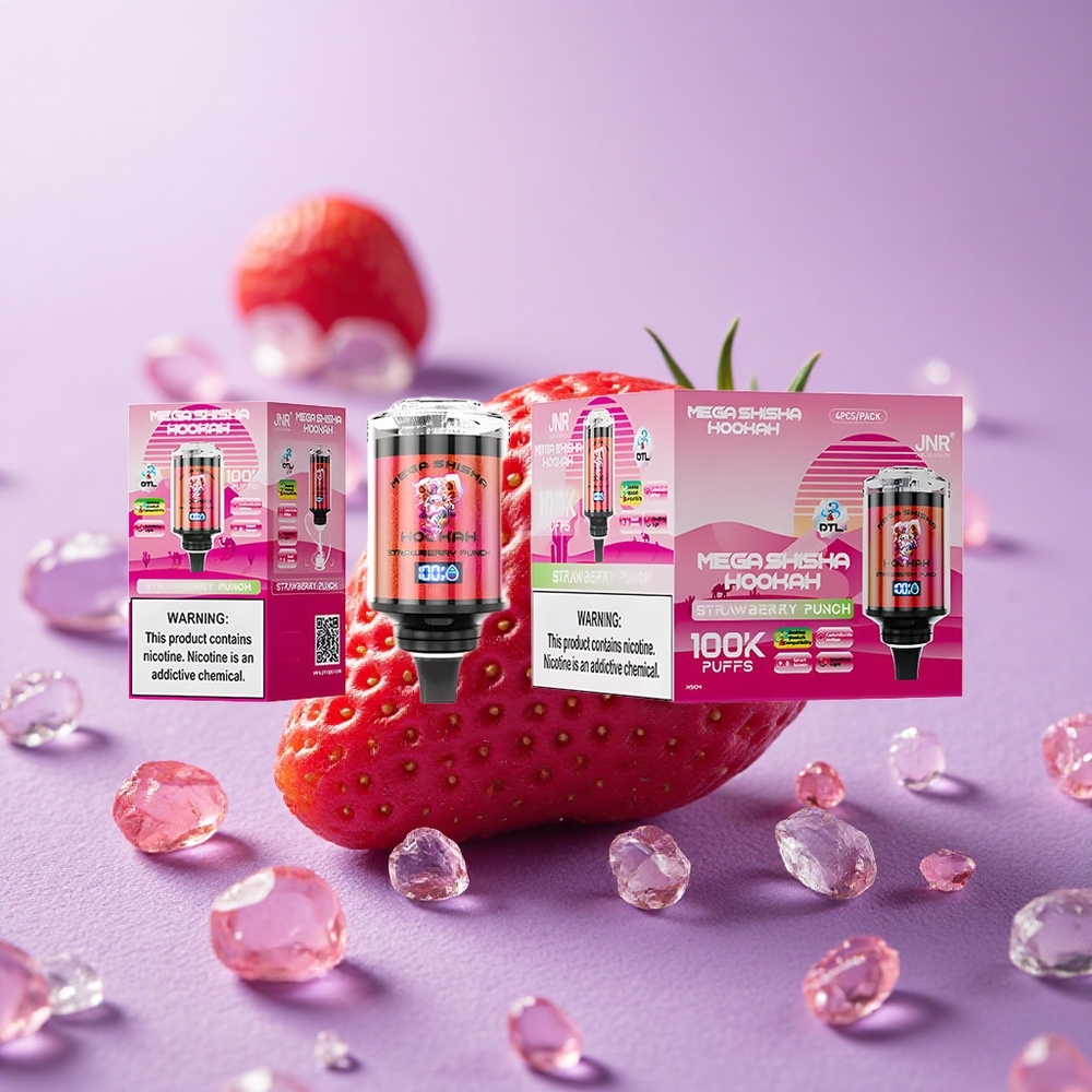 JNR Mega Shisha Hookah 100K Puffs Dâu Tây Punch Màn Hình Thông Minh Tương Tác