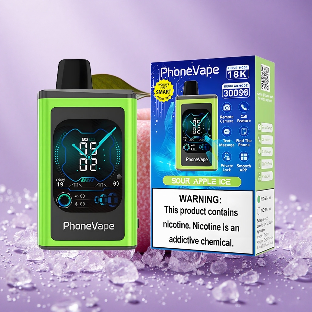 JNR PhoneVape 30000 Puffs Táo Xanh Lạnh Pin Sạc Type-C 850mAh Màn Hình Đầy Đủ