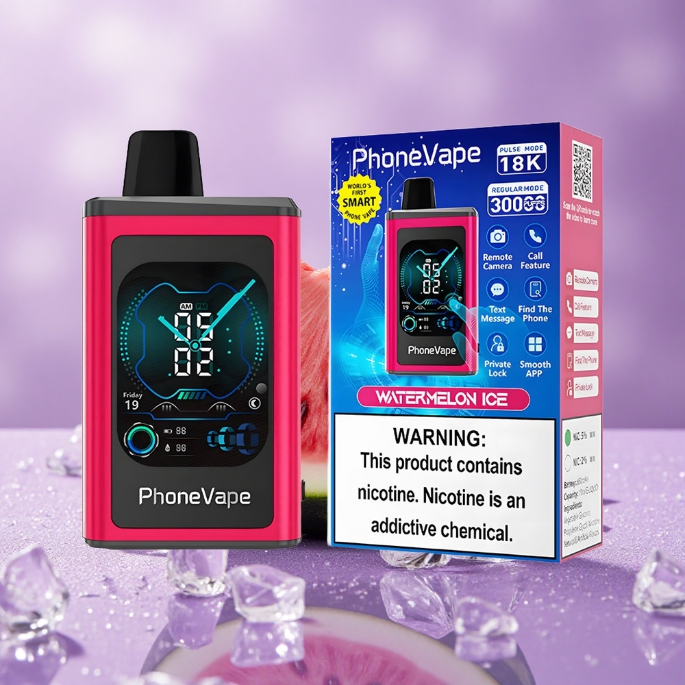 JNR PhoneVape 30000 Puffs Thuốc Lá Điện Tử Dùng Một Lần Dưa Hấu Đá Pin Sạc Type-C 850mAh Màn Hình Đầy Đủ