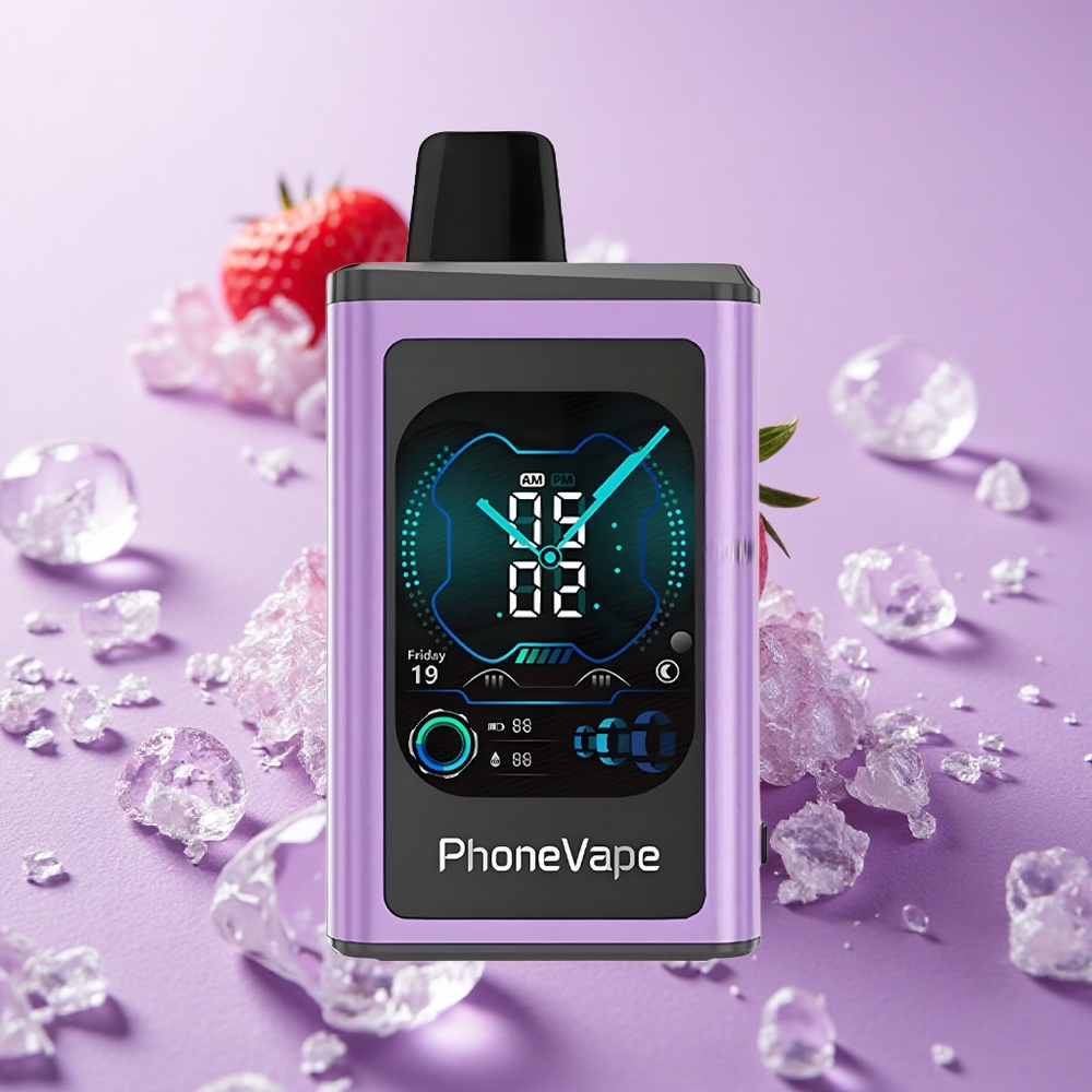 JNR PhoneVape 30000 Puffs Thuốc Lá Điện Tử Dùng Một Lần Pin Sạc Type-C 850mAh Màn Hình Đầy Đủ Dâu Tây Đá Lạnh