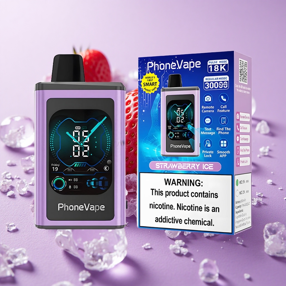 JNR PhoneVape 30000 Puffs Thuốc Lá Điện Tử Dùng Một Lần Pin Sạc Type-C 850mAh Màn Hình Đầy Đủ Dâu Tây Đá Lạnh