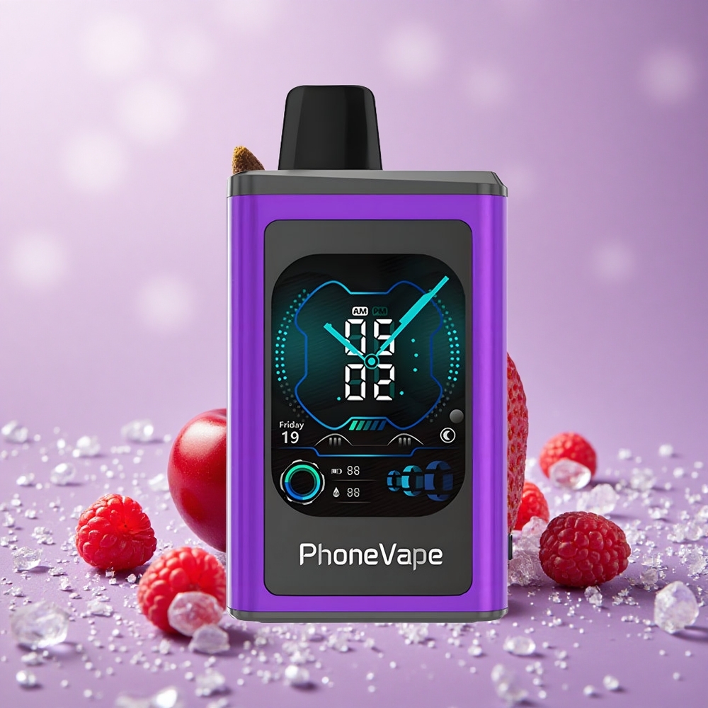 JNR PhoneVape 30000 Puffs Thuốc Lá Điện Tử Pin Sạc Type-C 850mAh Màn Hình Đầy Đủ Anh Đào Dâu Tây Mâm Xôi