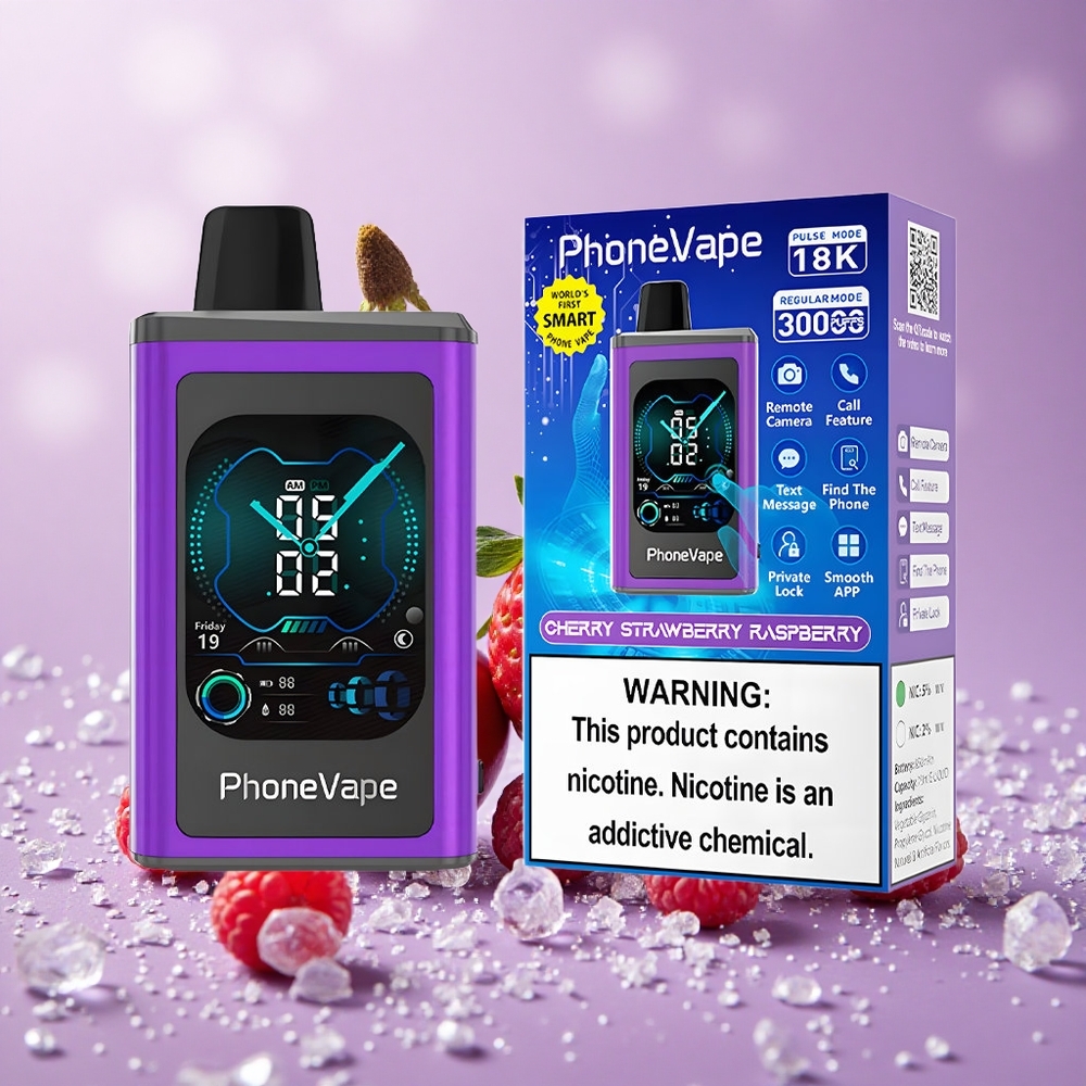 JNR PhoneVape 30000 Puffs Thuốc Lá Điện Tử Pin Sạc Type-C 850mAh Màn Hình Đầy Đủ Anh Đào Dâu Tây Mâm Xôi