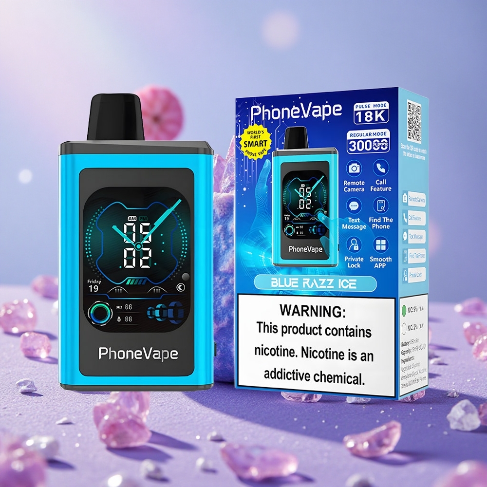 JNR PhoneVape 30000 Puffs Thuốc Lá Điện Tử Pin Sạc Type-C 850mAh Màn Hình Đầy Đủ Blue Razz Ice (Dâu Xanh Lạnh)