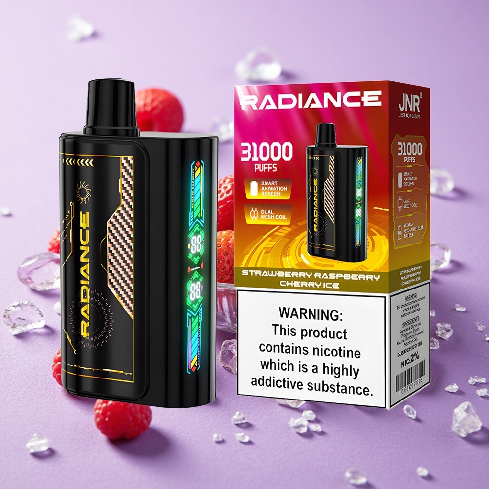 JNR Radiance 31000 Puffs Dâu Dâm Rừng Cherry Đá Màn Hình Thông Minh Pin 950 mAh