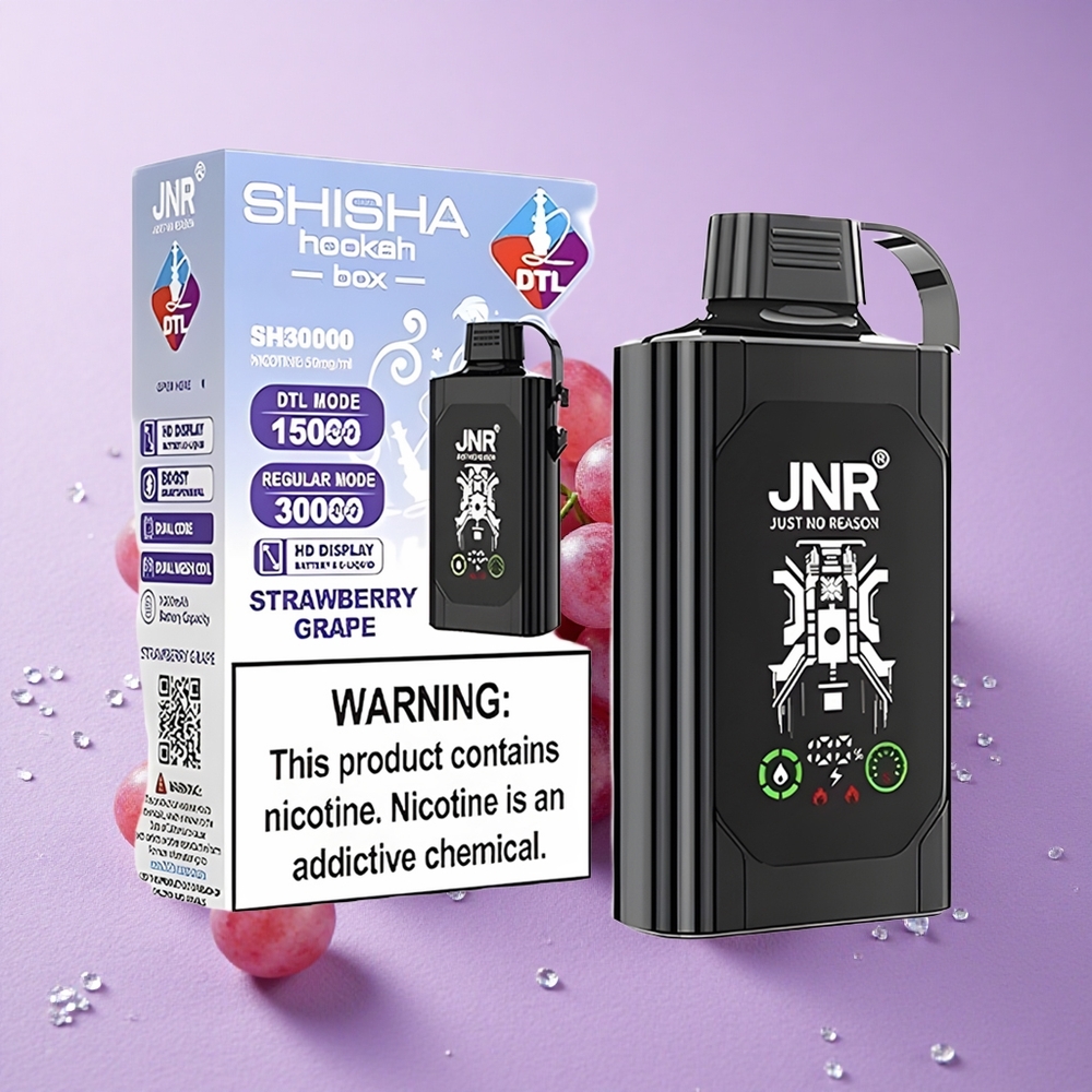 JNR Shisha Hookah Box 20500 Puffs Màn Hình HD Dâu Dây Type-C Quick Charge Dual Mesh Coil & Dual Core